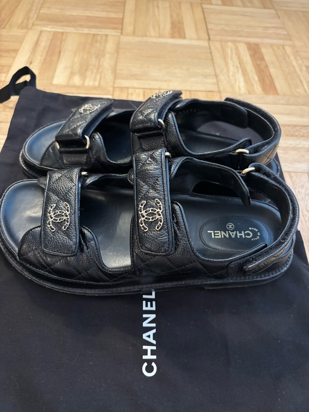CHANEL Quilted Leather CC Logo Dad Sandals - Picture 5 of 15